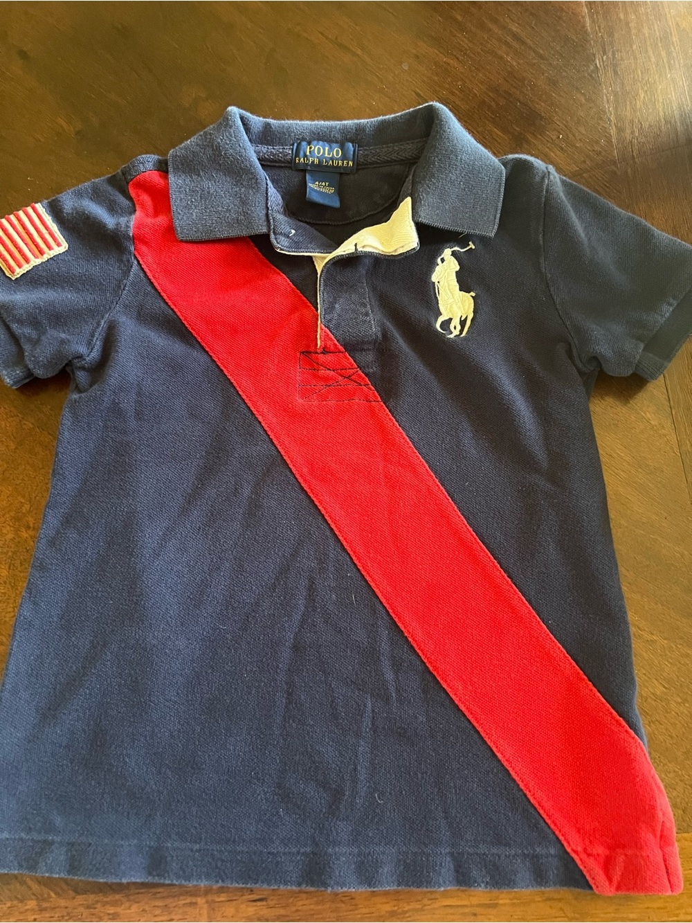 Polo by Ralph Lauren Navy Polo with Red Diagonal Sash and Cream Pony